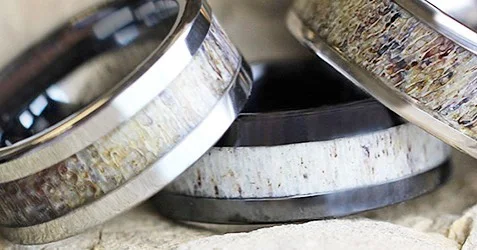 Antler wedding bands shared by Mitchell Jewelers